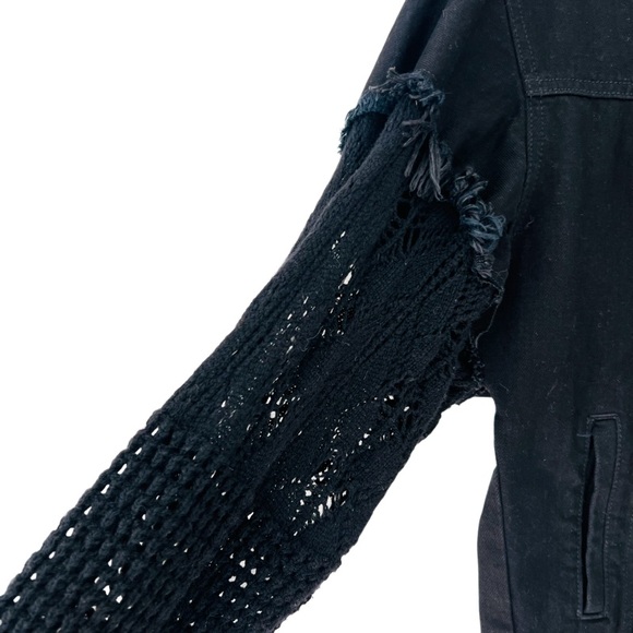 NWOT CIRCUS HOTEL Oversized Denim Jacket Crochet Sleeves in Black Size XS - Picture 11 of 16